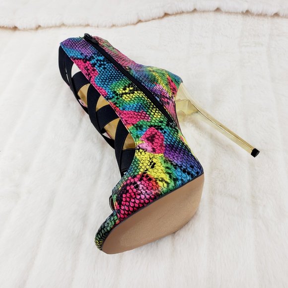 Colorful Rainbow Snake Bandage Ankle Boots - Picture 3 of 13